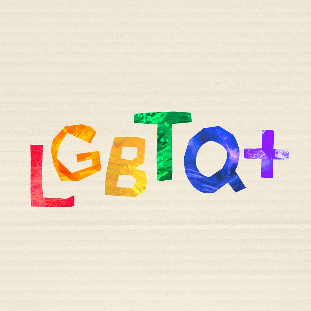 LGBTQ word, colorful paper craft collage, editable design