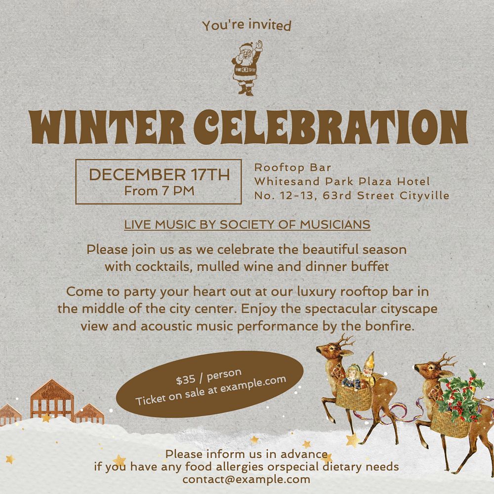 Winter celebration Instagram post template, editable text