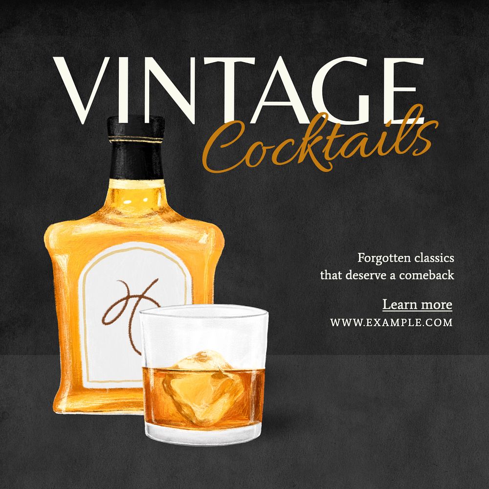 Vintage cocktails  Instagram post template, editable text