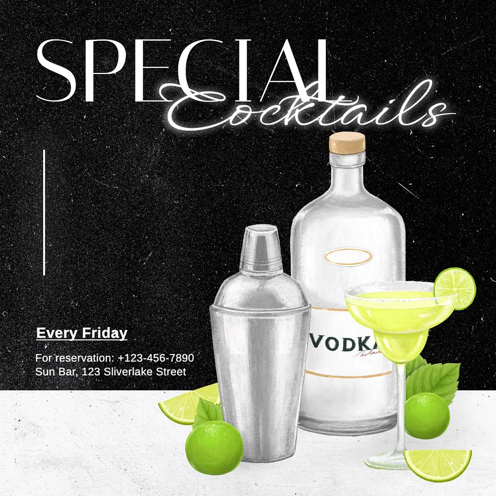 Special cocktails  Instagram post template, editable text