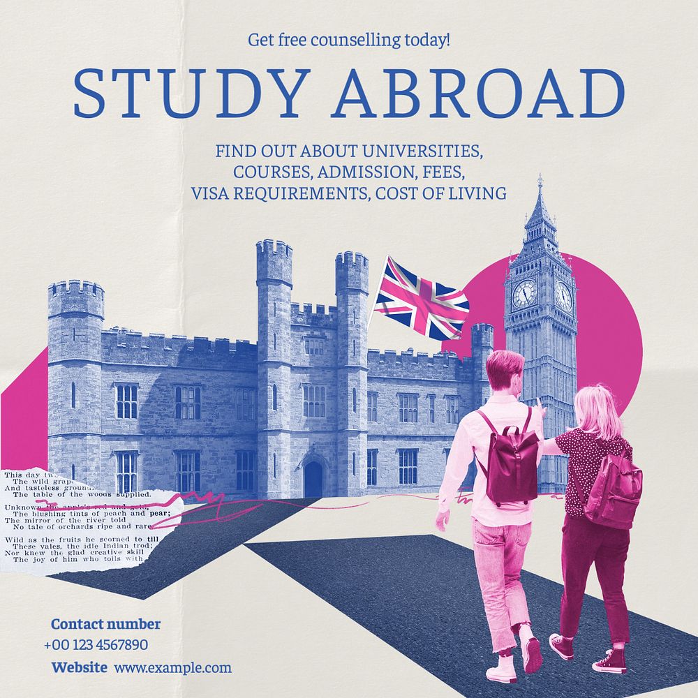 Study abroad counselling Instagram post template, editable text