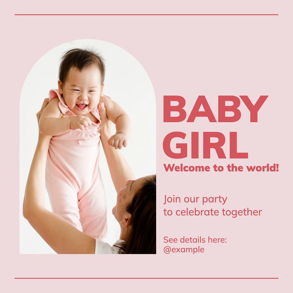 Baby girl party Instagram post template, editable text