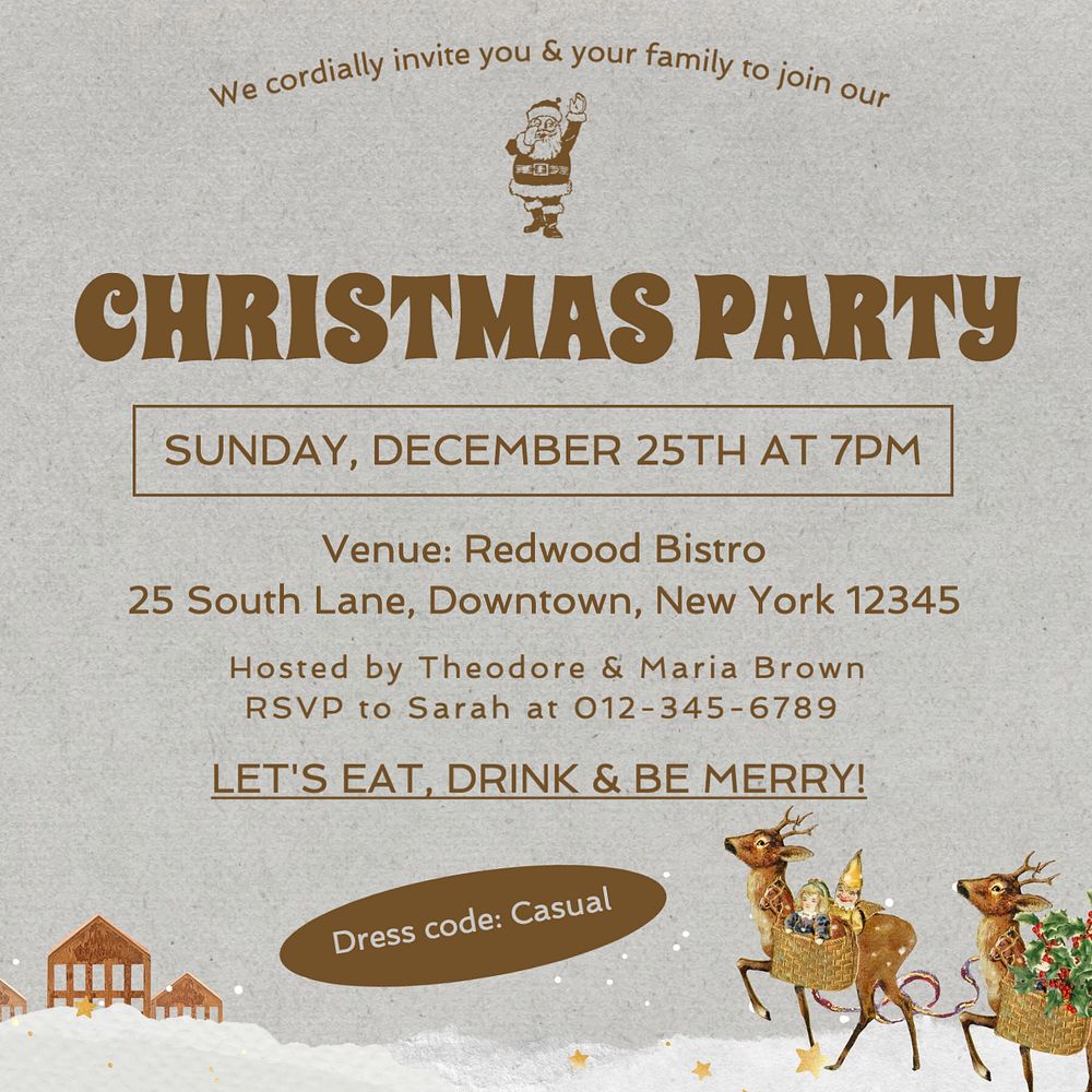 Christmas party invitation Instagram post template, editable text