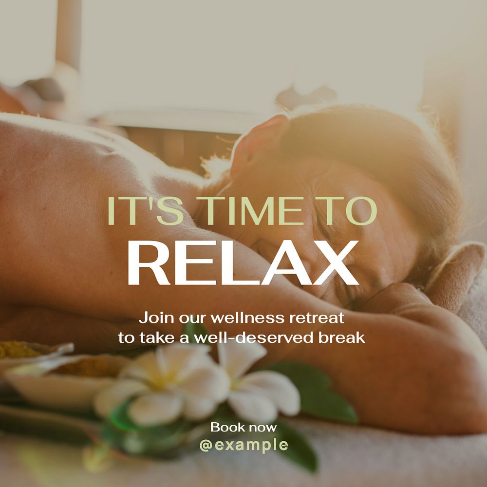 Relax, wellness retreat Instagram post template, editable text