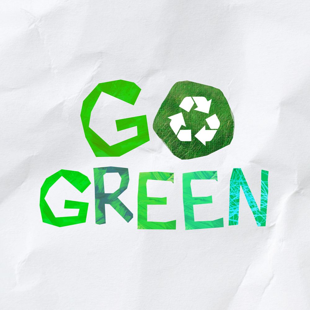 Go green word, environment paper craft, editable design