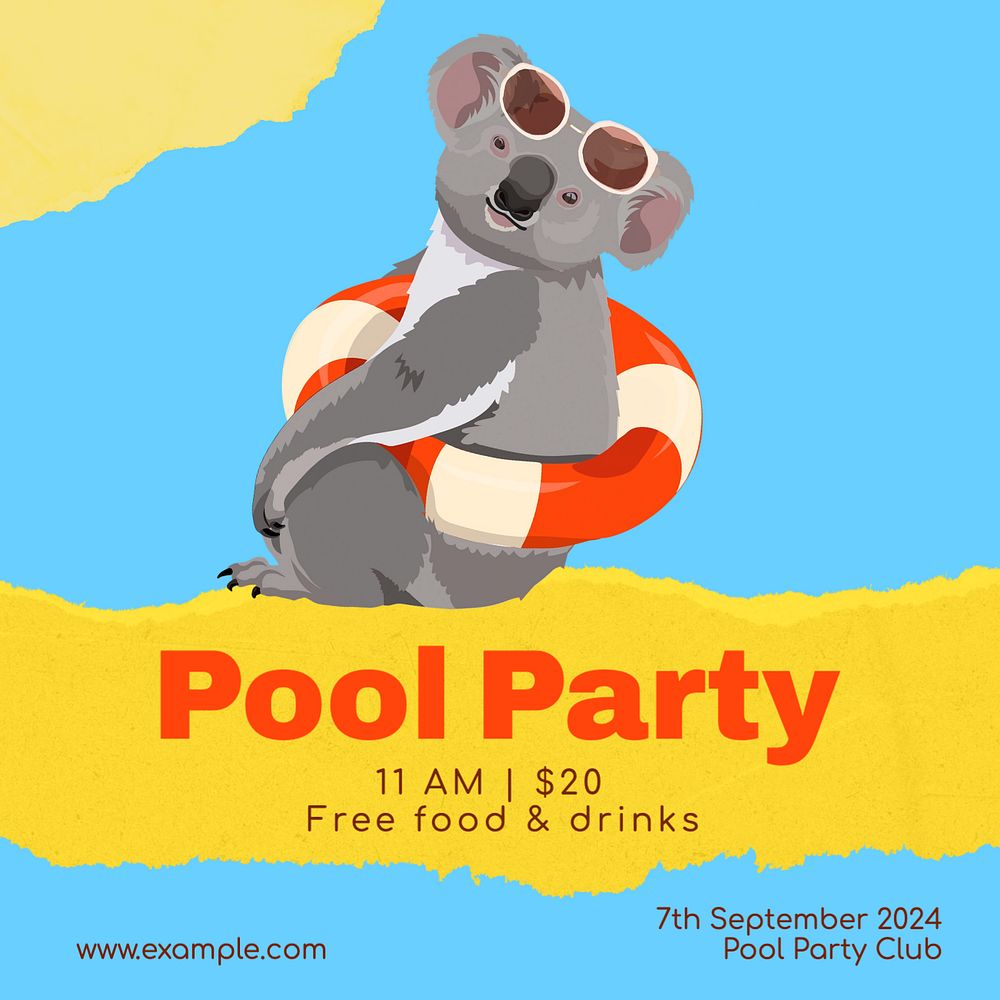 Pool party Instagram post template, editable text