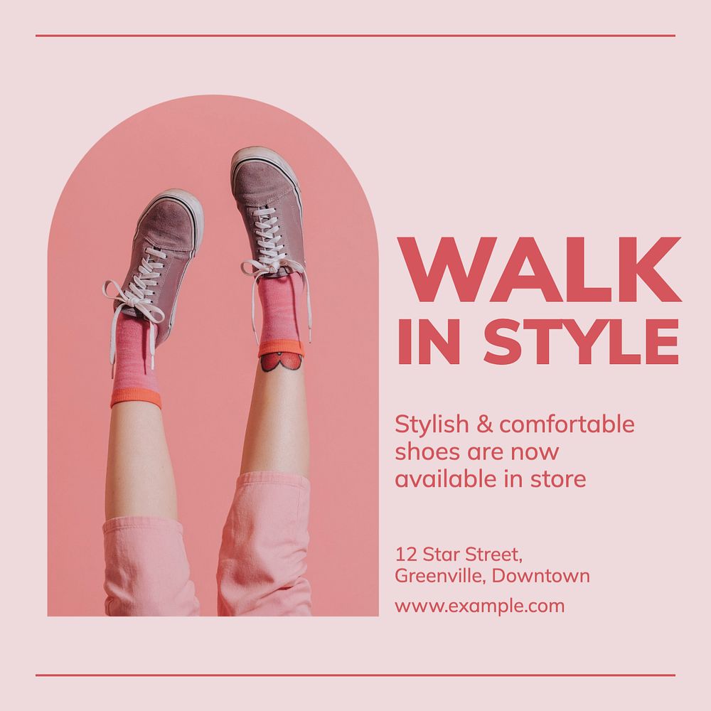 Walking shoes Instagram post template, editable text