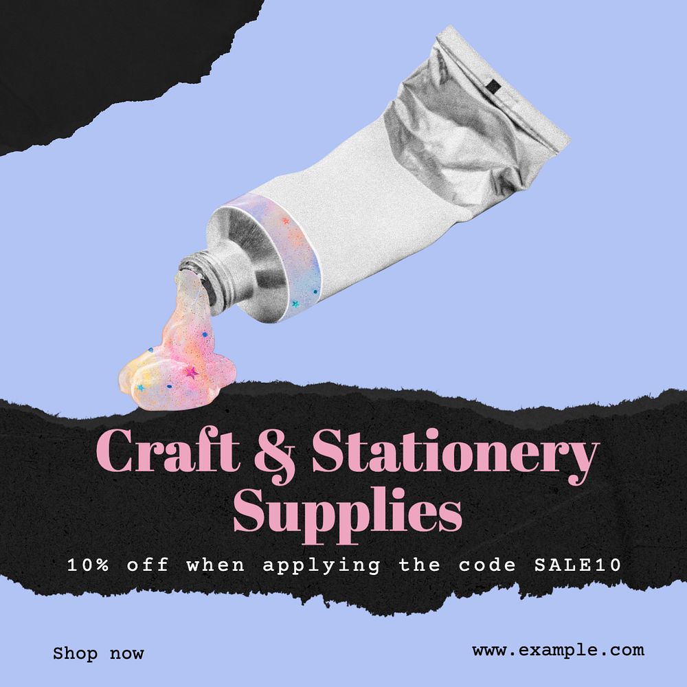 Craft & stationery shop Instagram post template, editable text