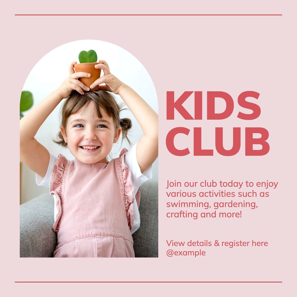 Kids club Instagram post template, editable text