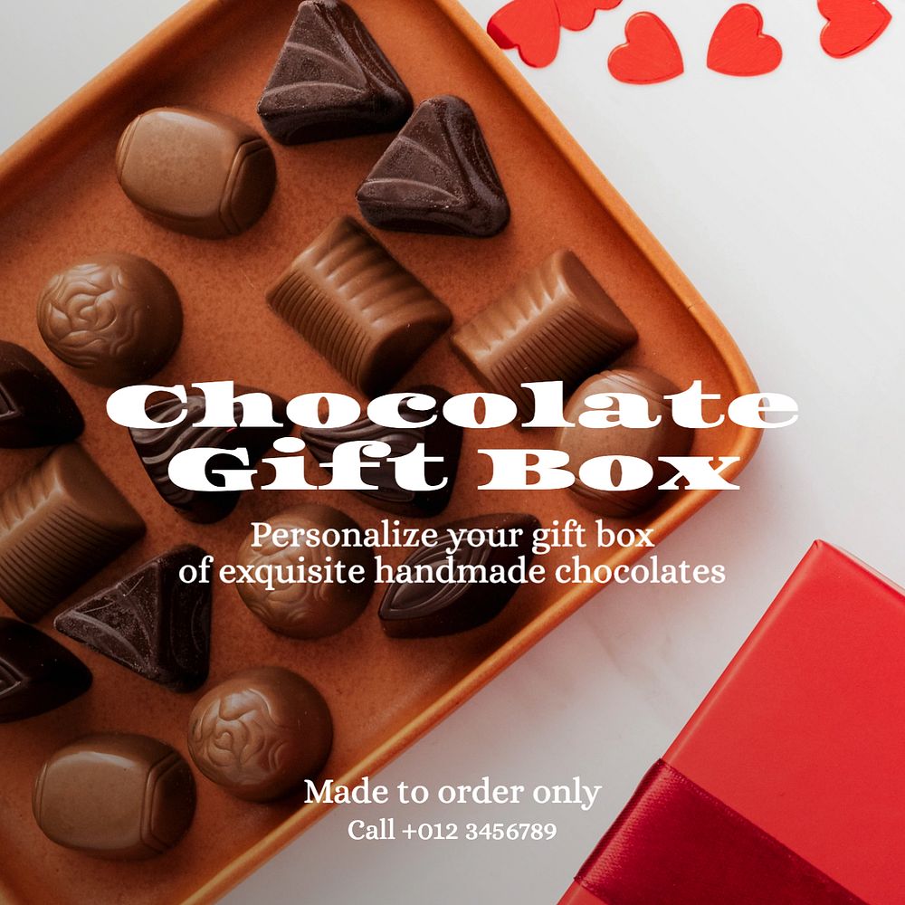 Chocolate gift box Instagram post template, editable text