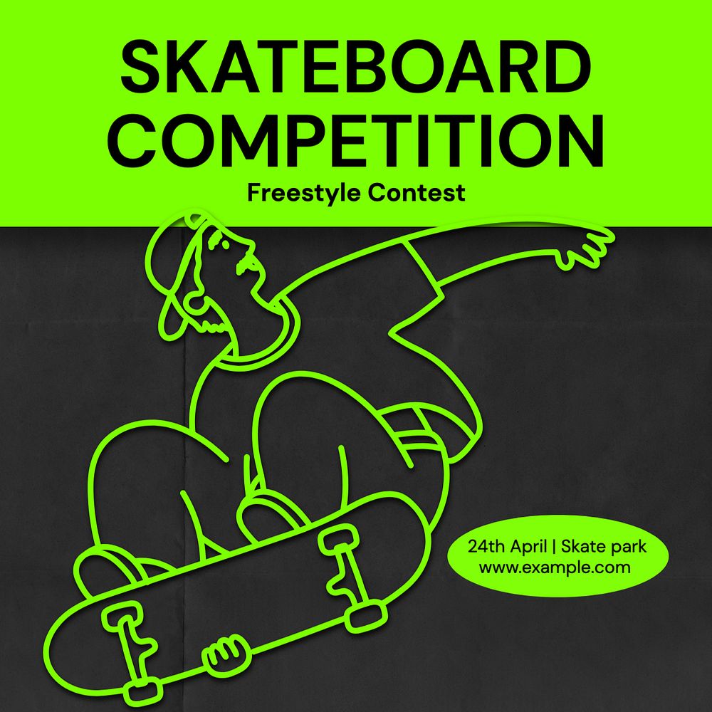 Skateboard competition Instagram post template, editable text