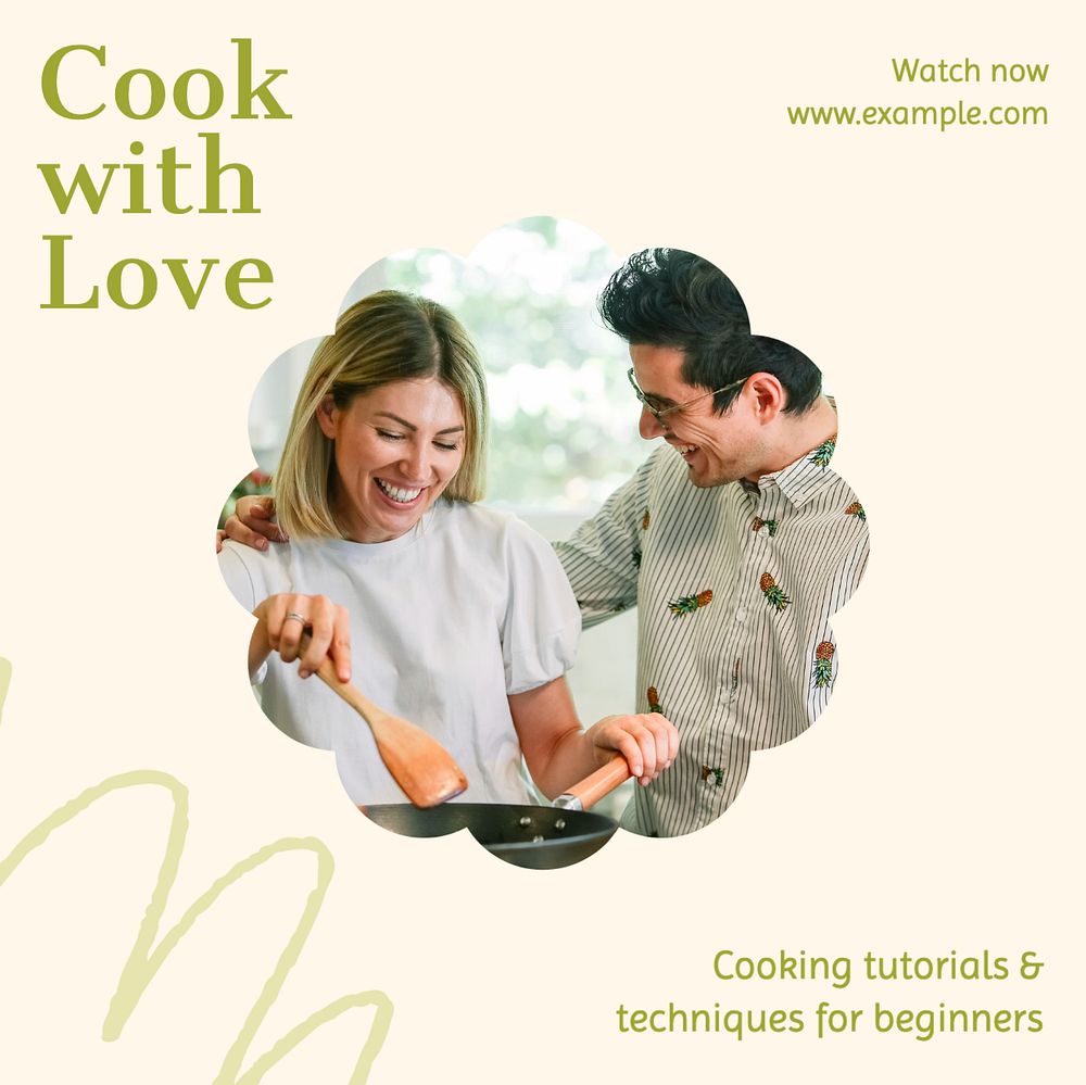 Cook with love Instagram post template, editable text