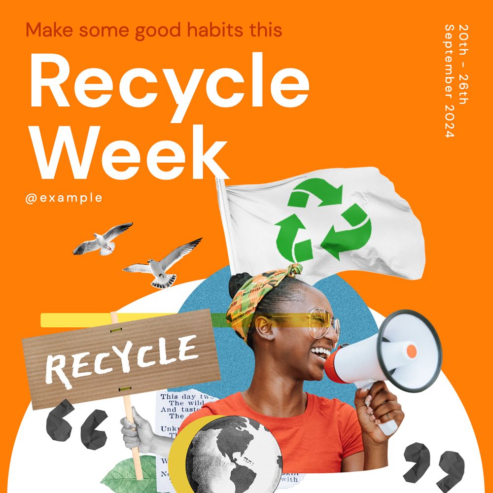 Recycle week Instagram post template, editable text