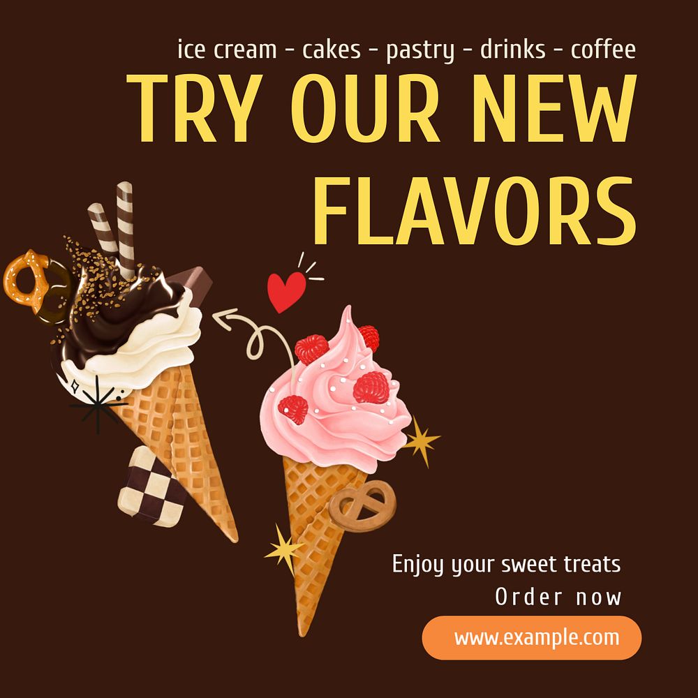 New flavors  Instagram post template, editable text