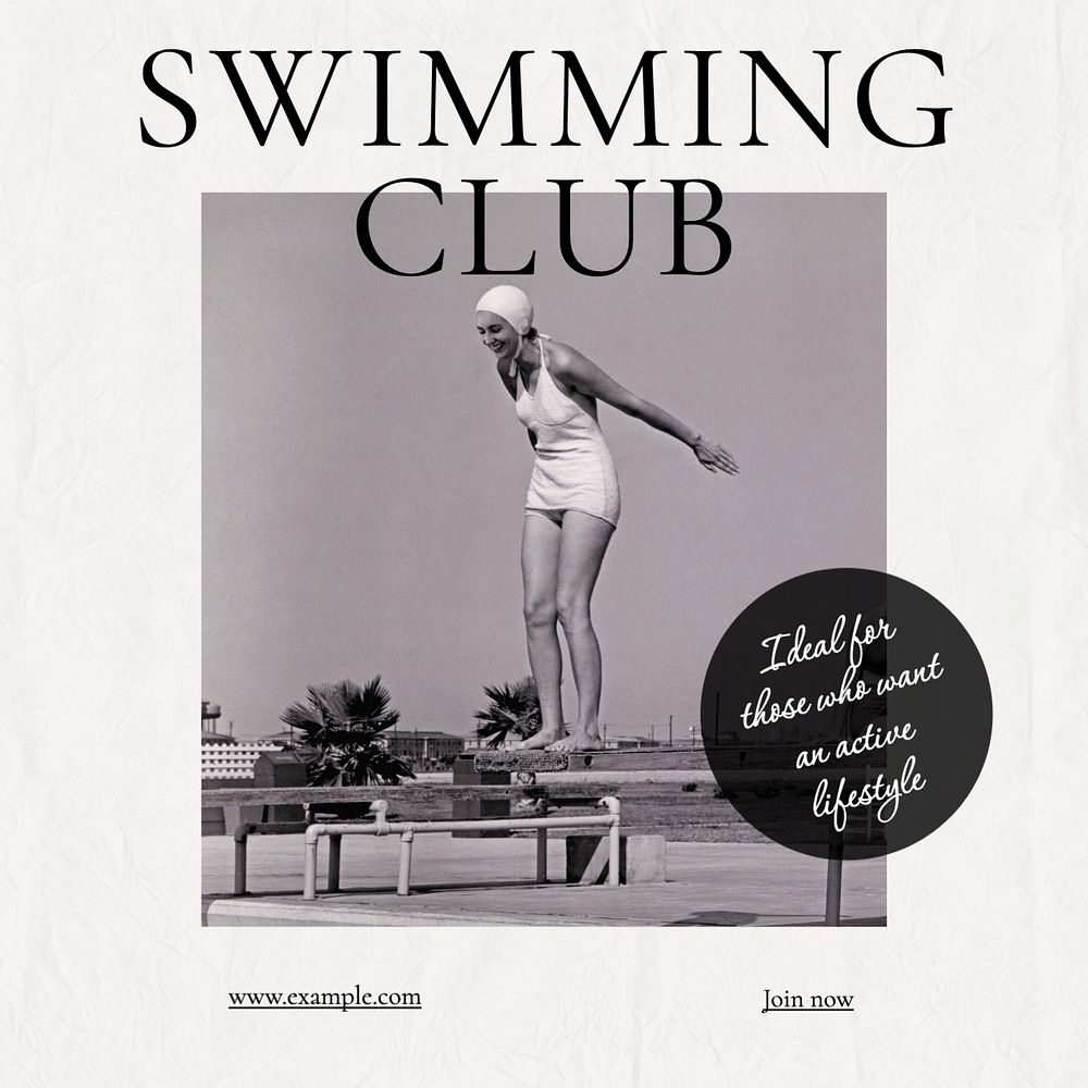 Swimming club Instagram post template, editable text