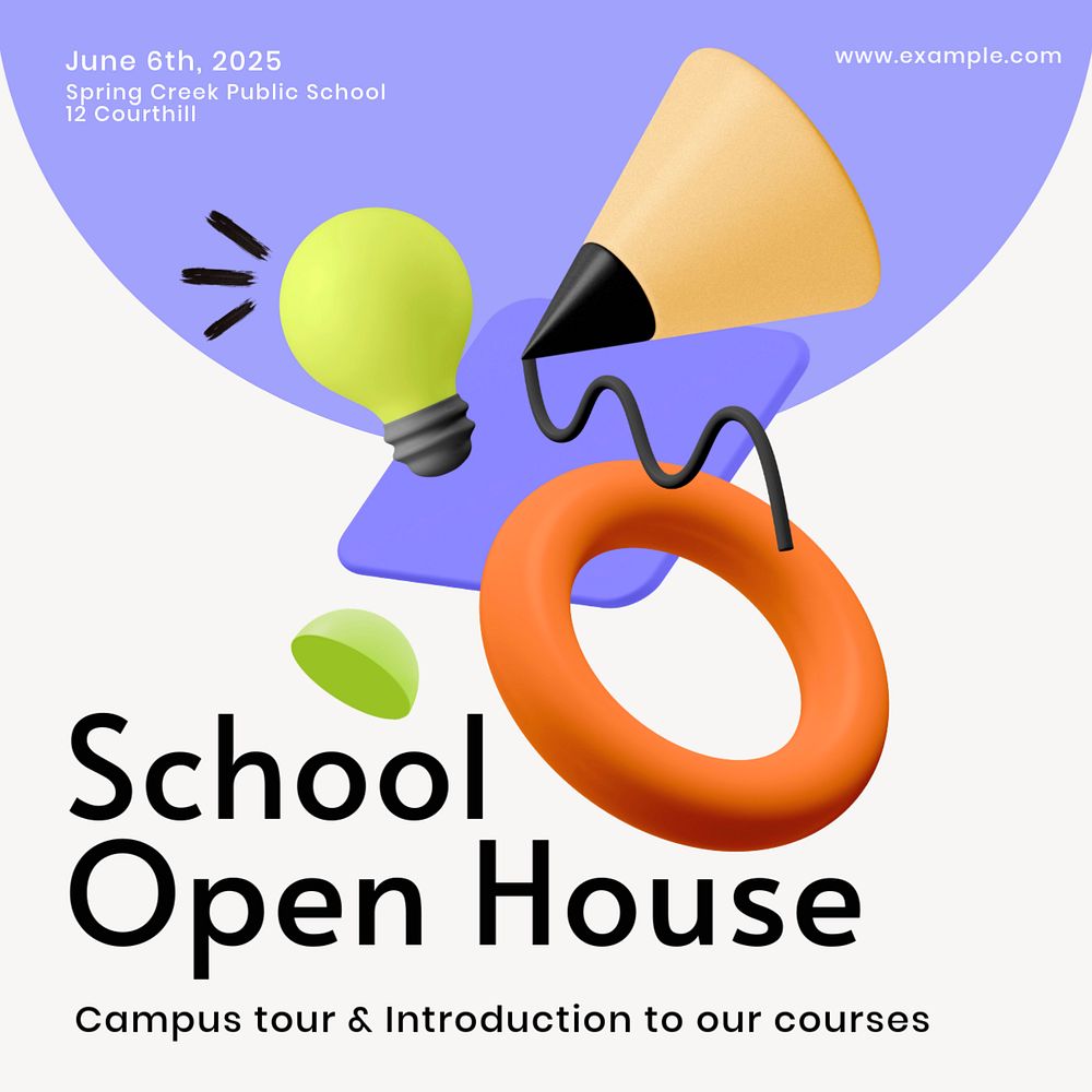 School open house  Instagram post template, editable text