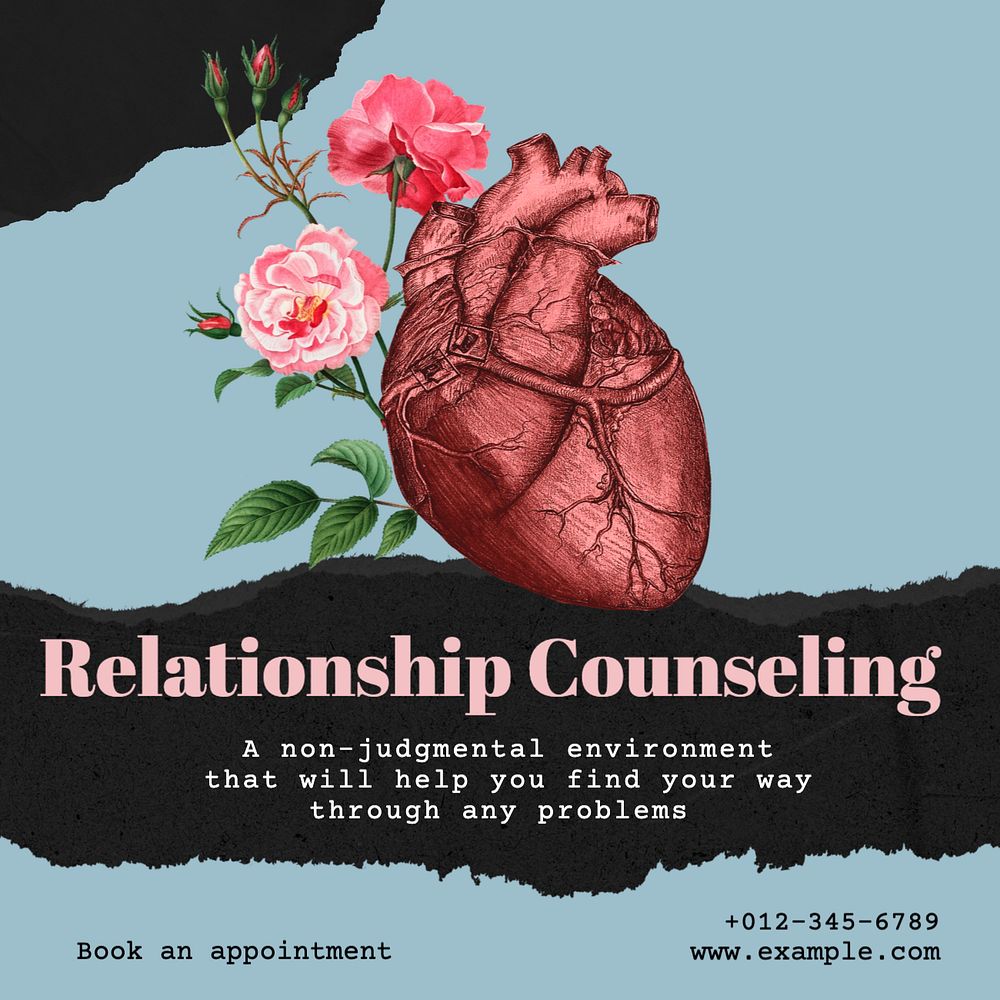 Relationship counseling Instagram post template, editable text