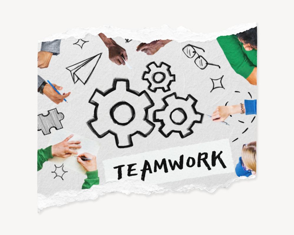 Teamwork word, business cogwheel remix, editable design