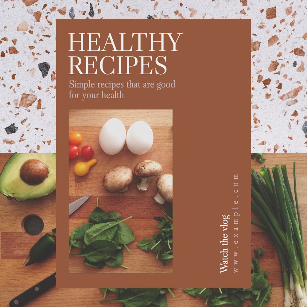 Healthy recipes Instagram post template, editable text