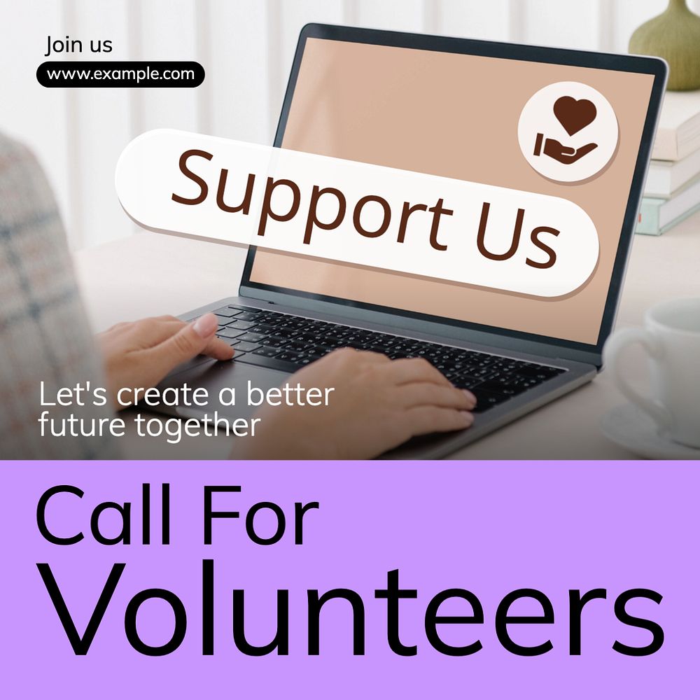 Call for volunteers Instagram post template, editable text