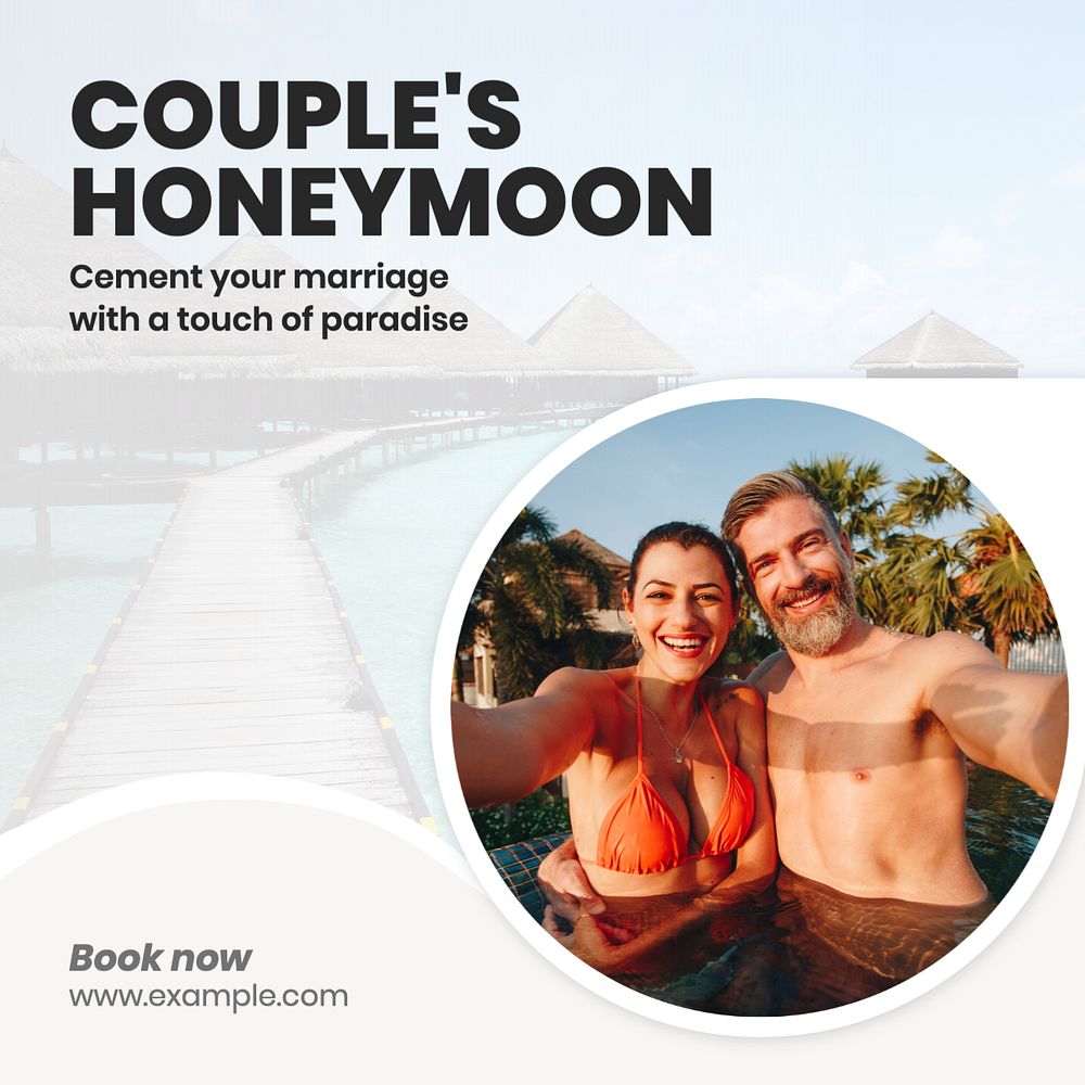 Couple's honeymoon Instagram post template, editable text