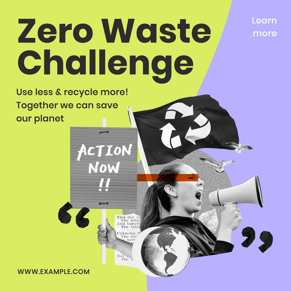 Zero waste challenge Instagram post template, editable text