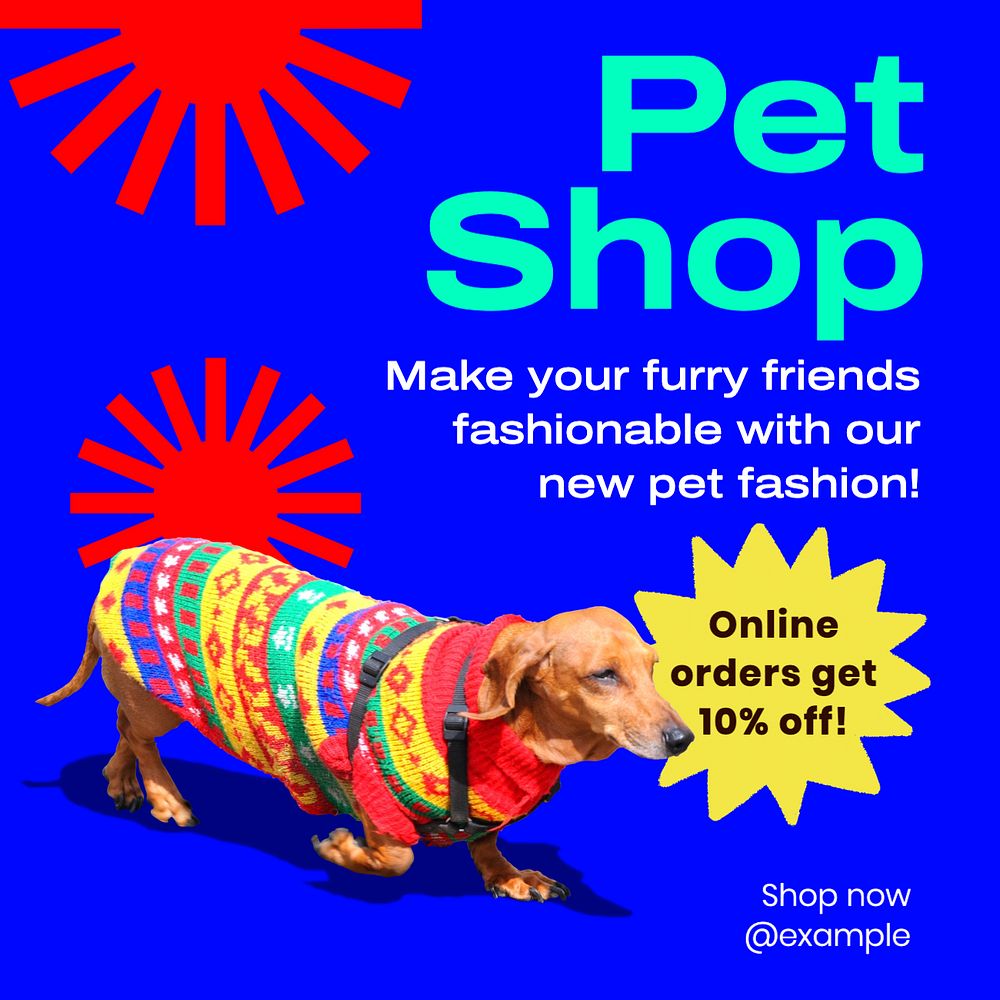 Pet shop Instagram post template, editable text