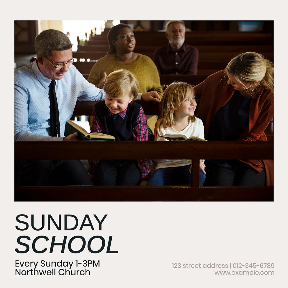 Sunday school Instagram post template, editable text