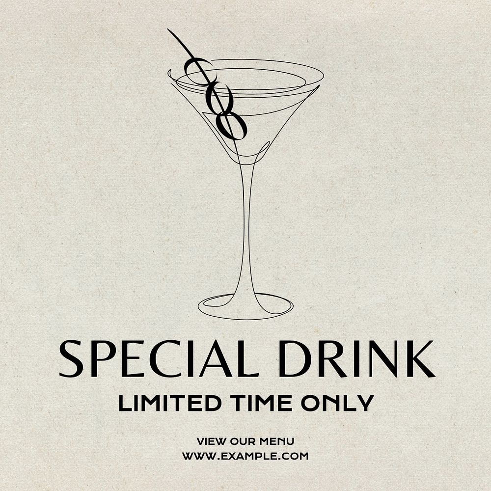 Special drink Instagram post template, editable text