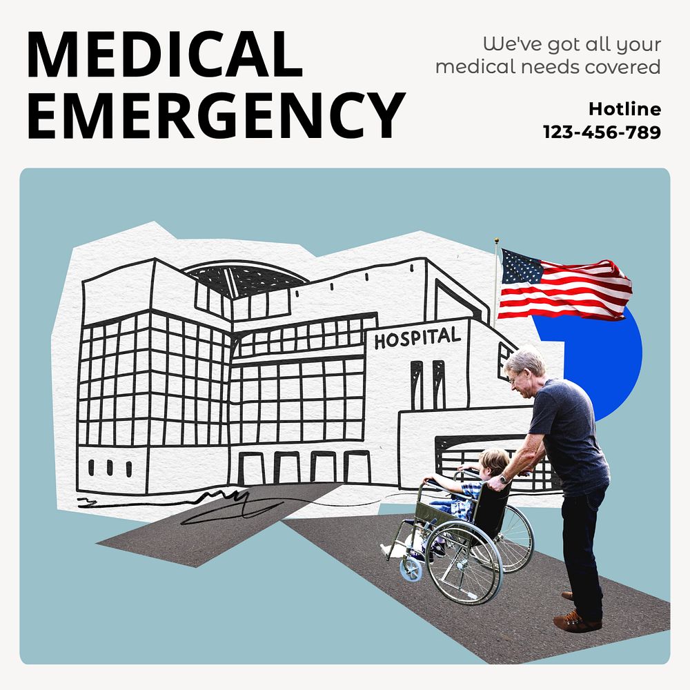 Medical emergency Instagram post template, editable text