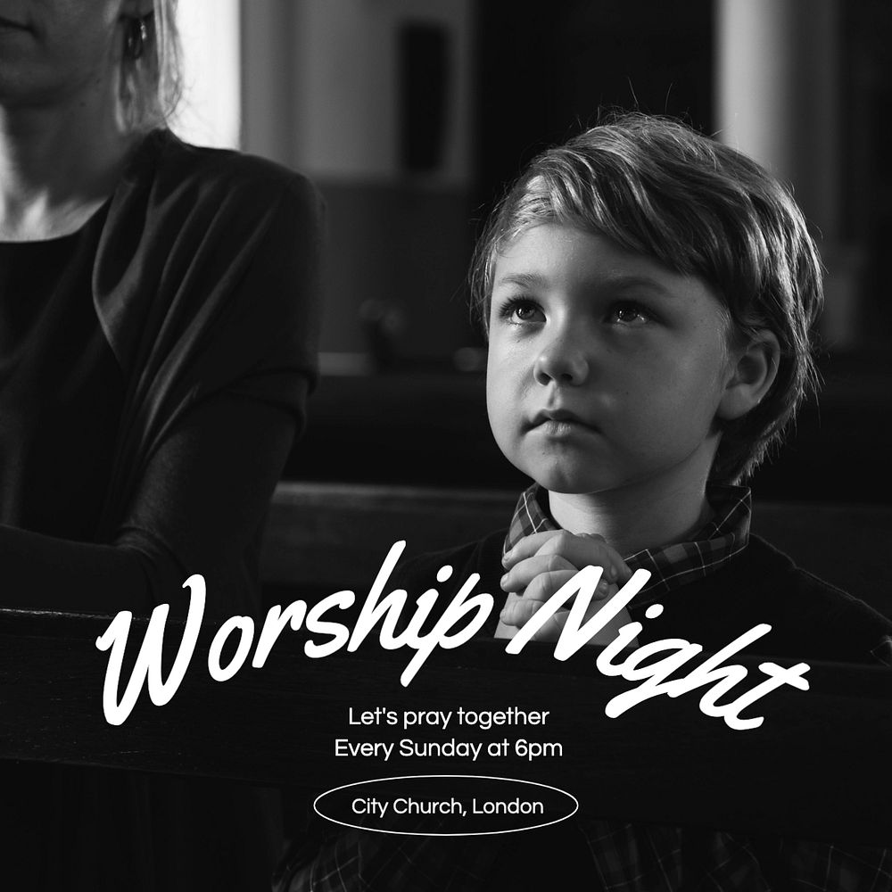 Worship night Instagram post template, editable text