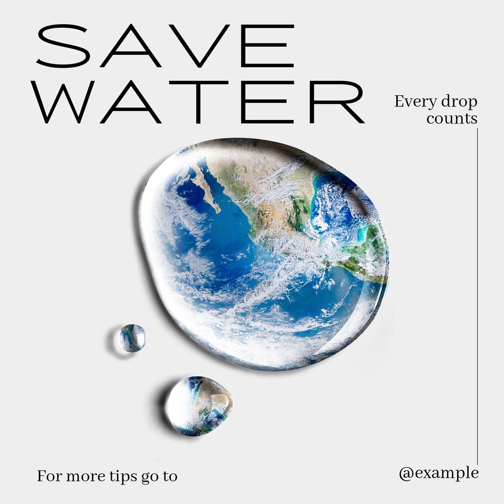 Save water Instagram post template, editable text