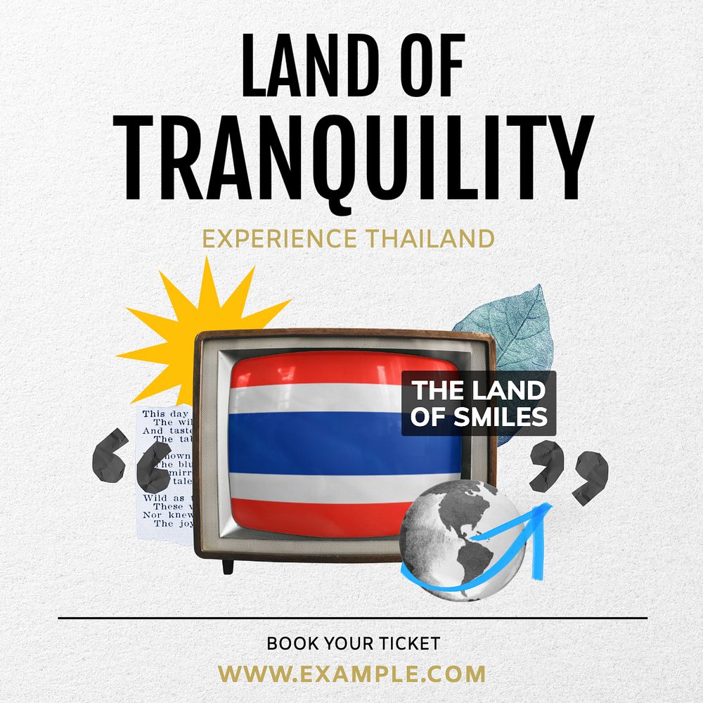 Travel to Thailand Instagram post template, editable text