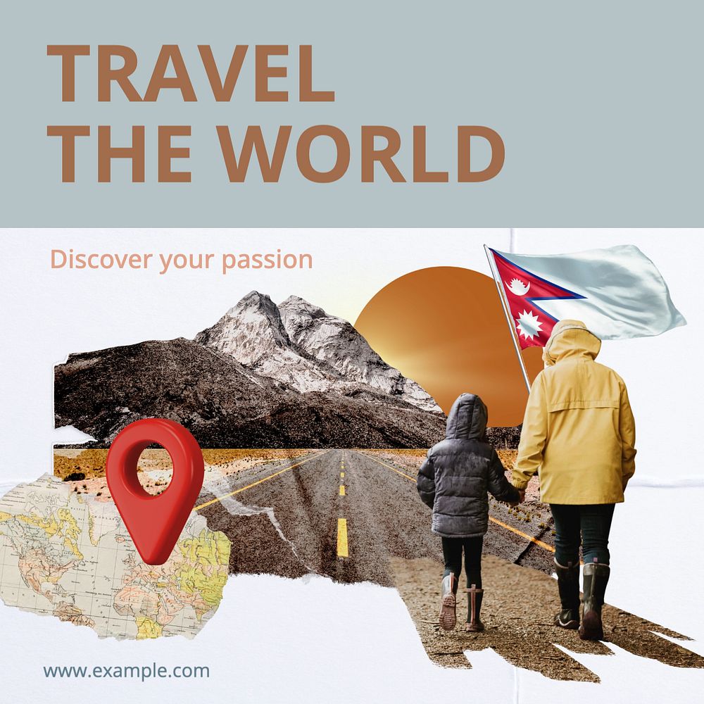 Travel the world Instagram post template, editable text