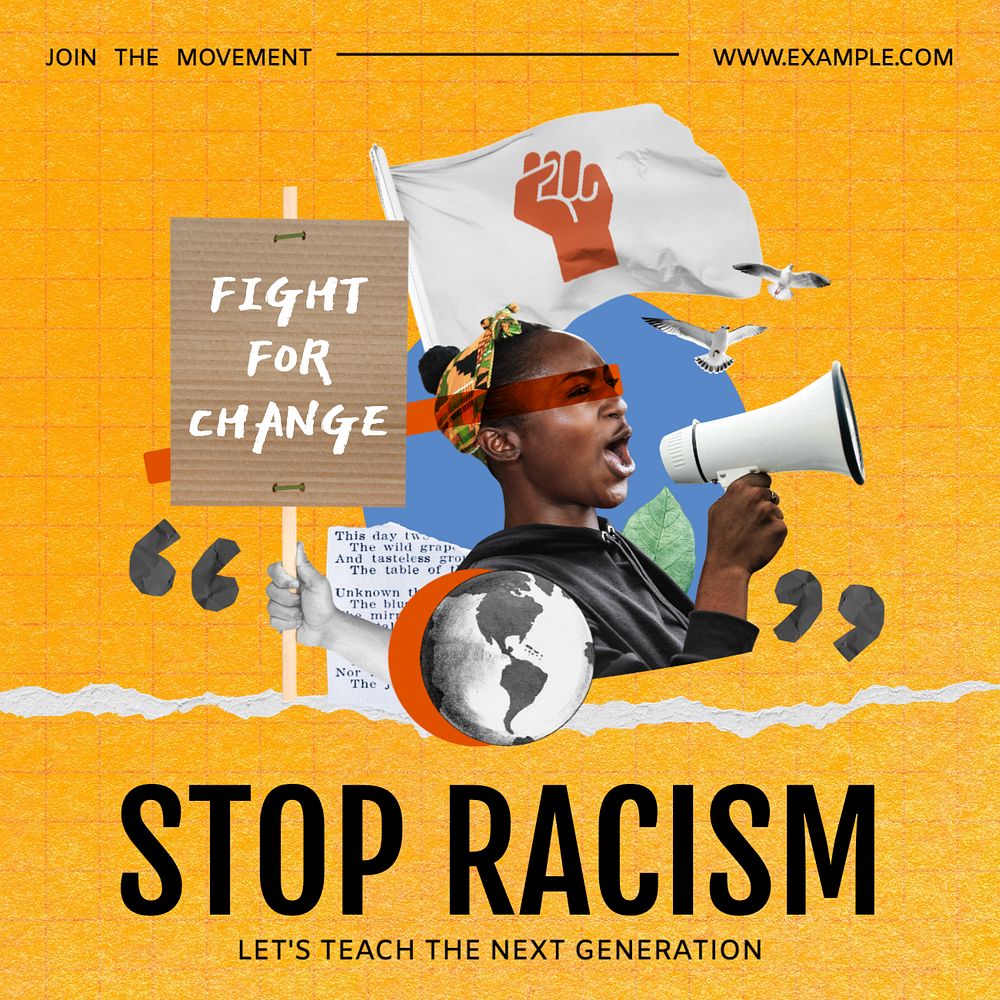 Stop racism Instagram post template, editable text