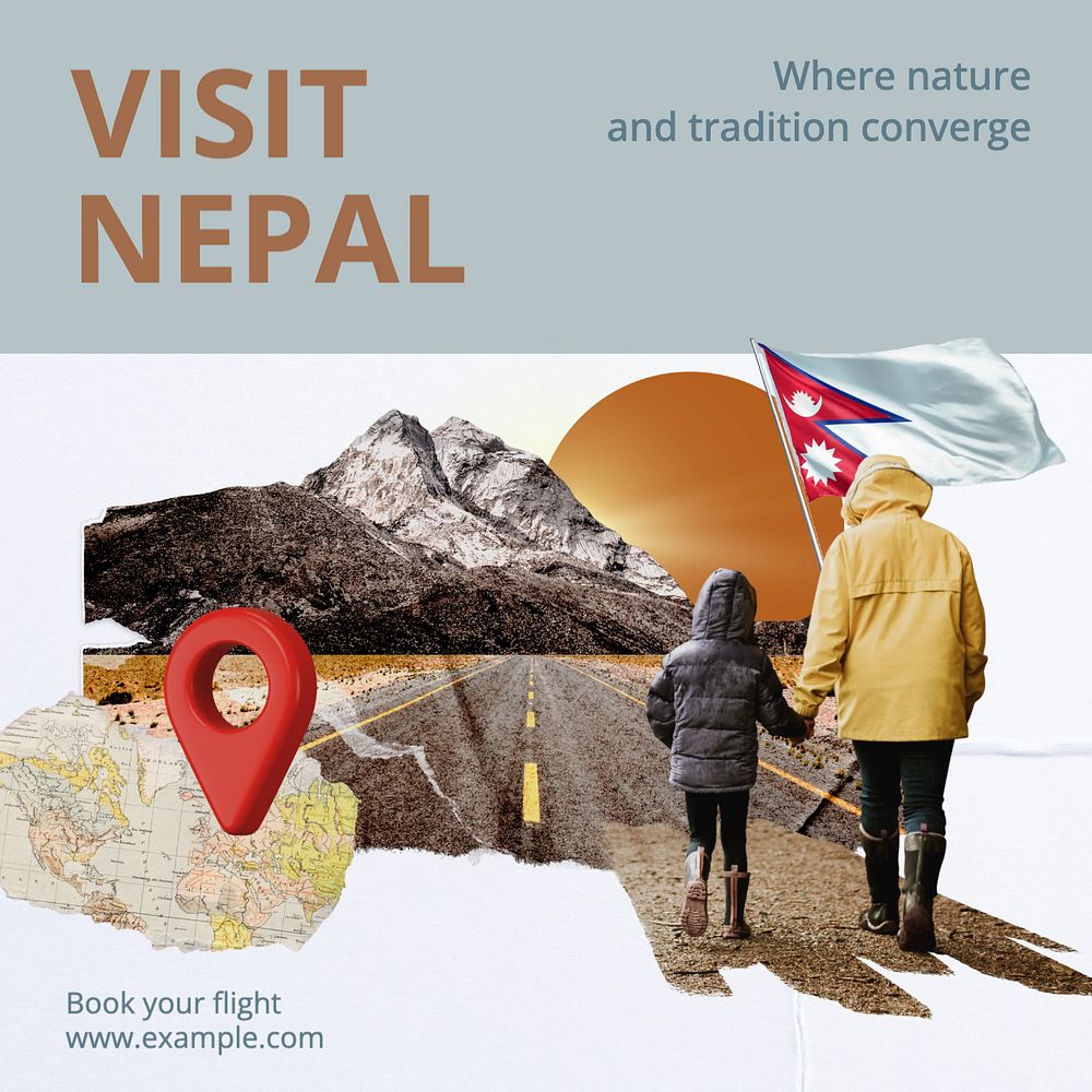 Visit Nepal Instagram post template, editable text