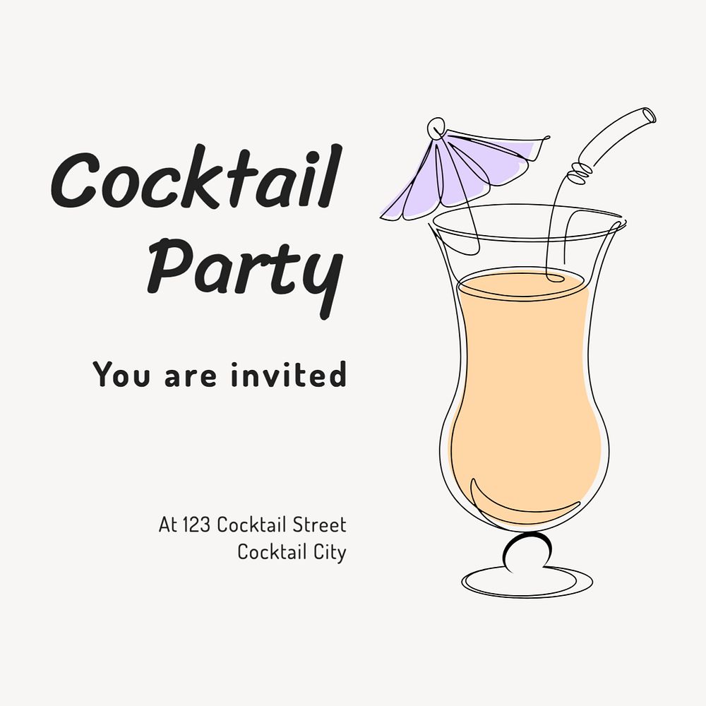 Cocktail party Instagram post template, editable text