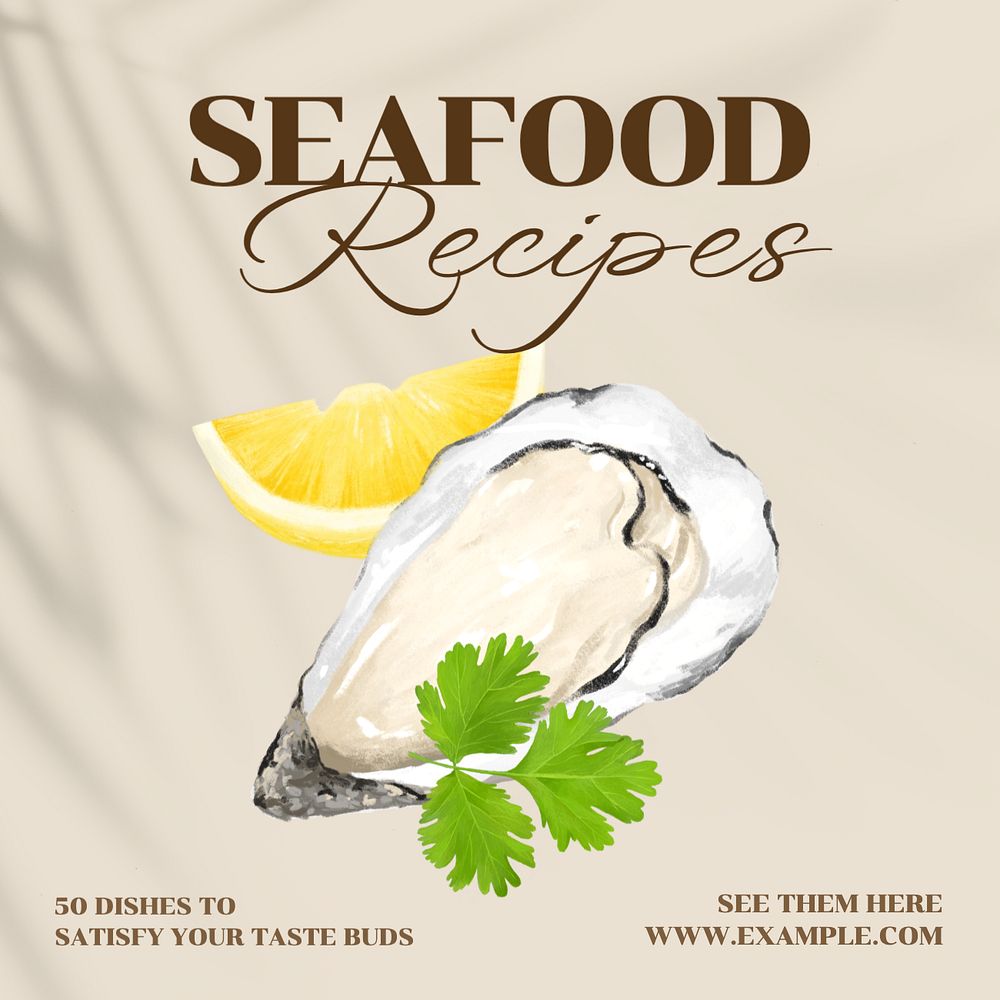 Seafood recipes  Instagram post template, editable text