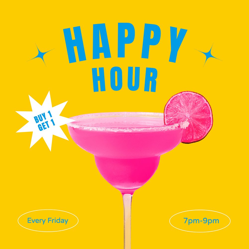 Happy hour Instagram post template, editable text