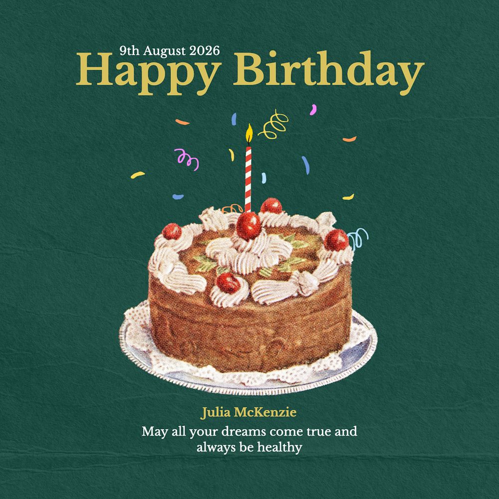 Happy birthday Instagram post template, editable text