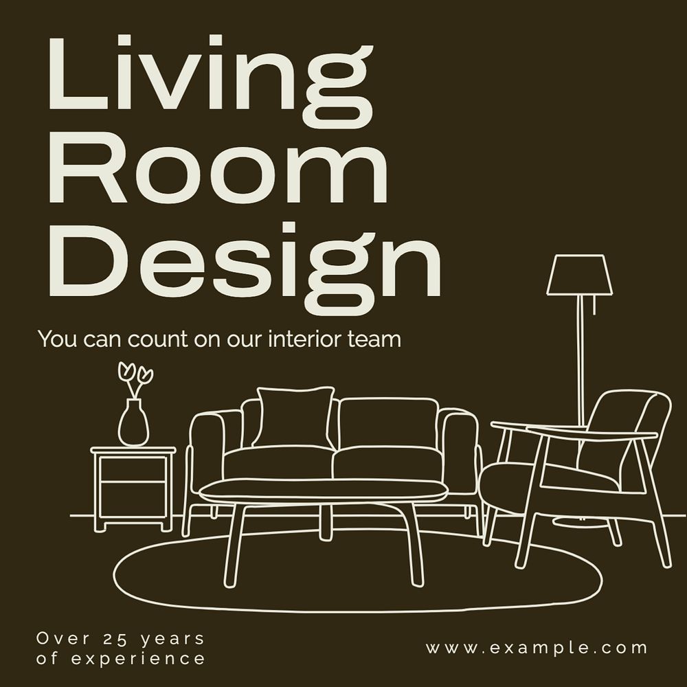 Living room interior Instagram post template, editable text