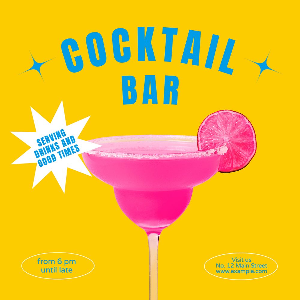 Cocktail bar Instagram post template, editable text