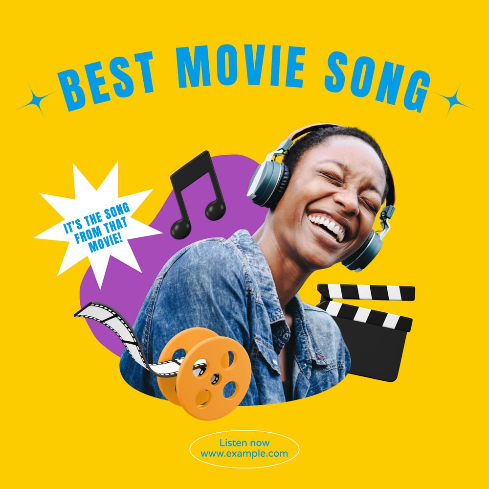 Movie songs Instagram post template, editable text