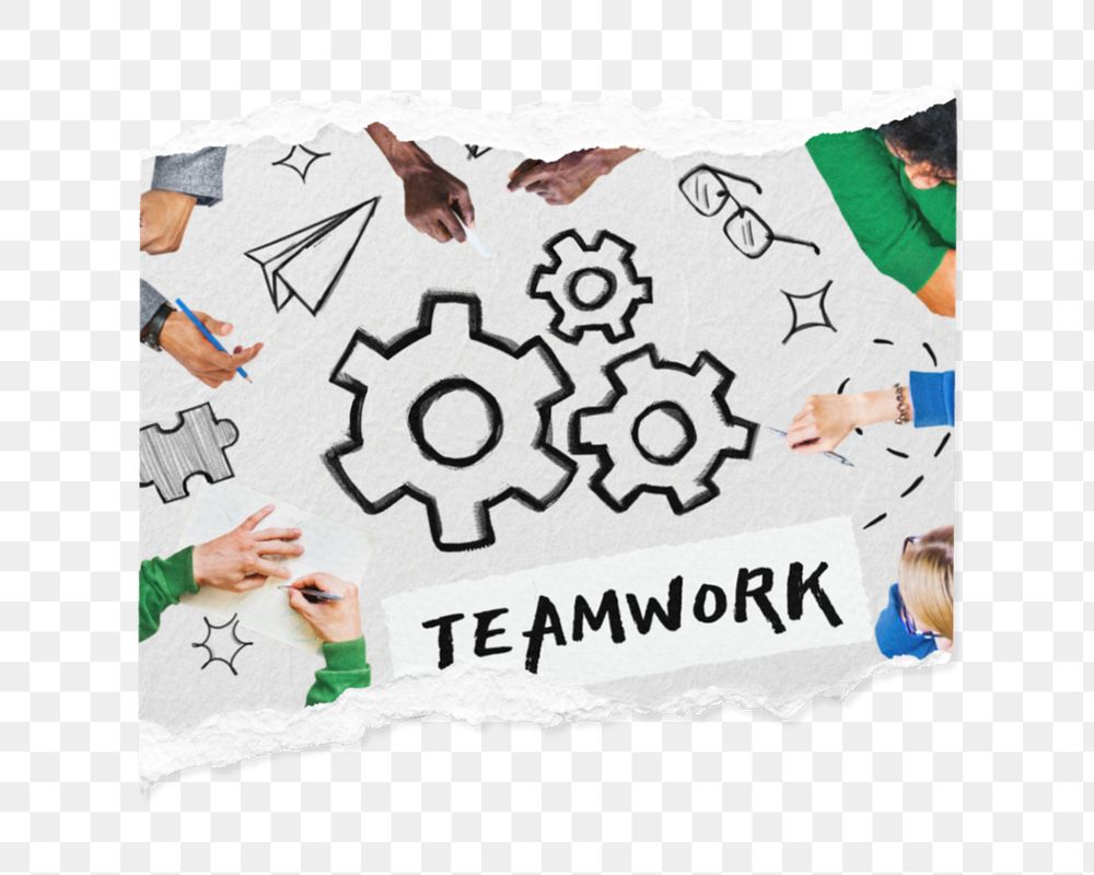 Teamwork word png element, business cogwheel remix, editable design