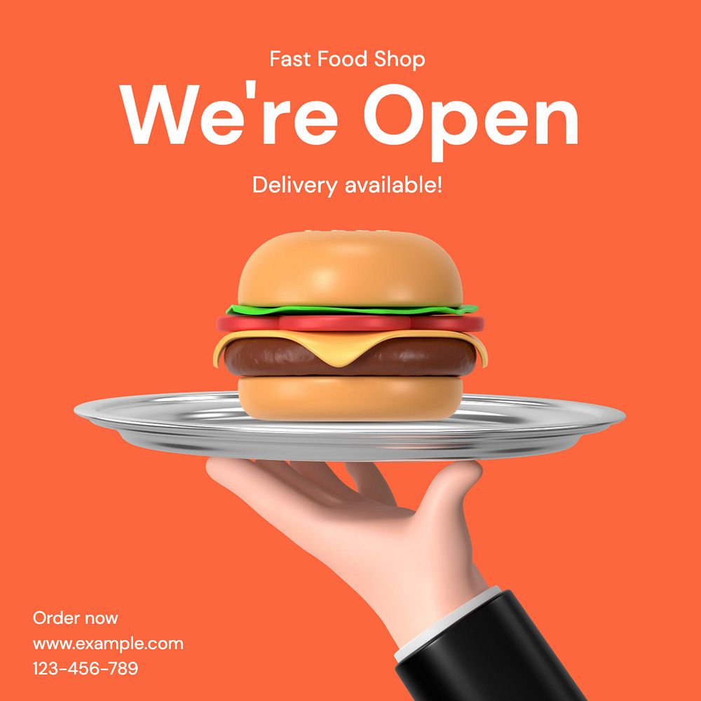 Fast food restaurant Instagram post template, editable text