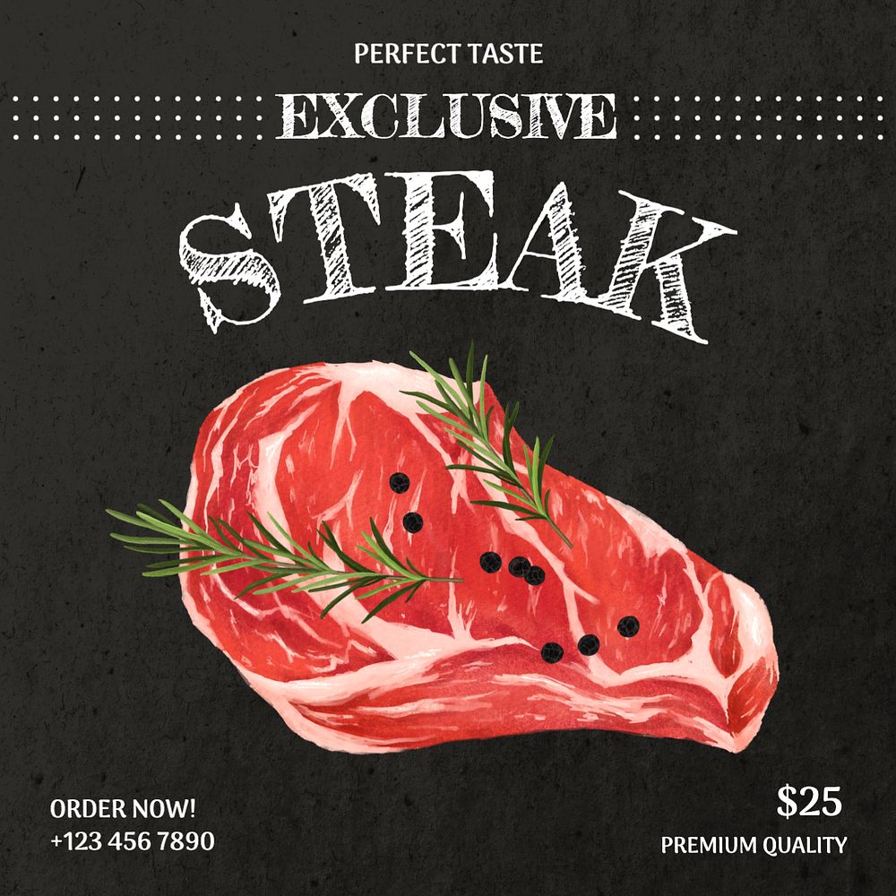 Premium steak  Instagram post template, editable text