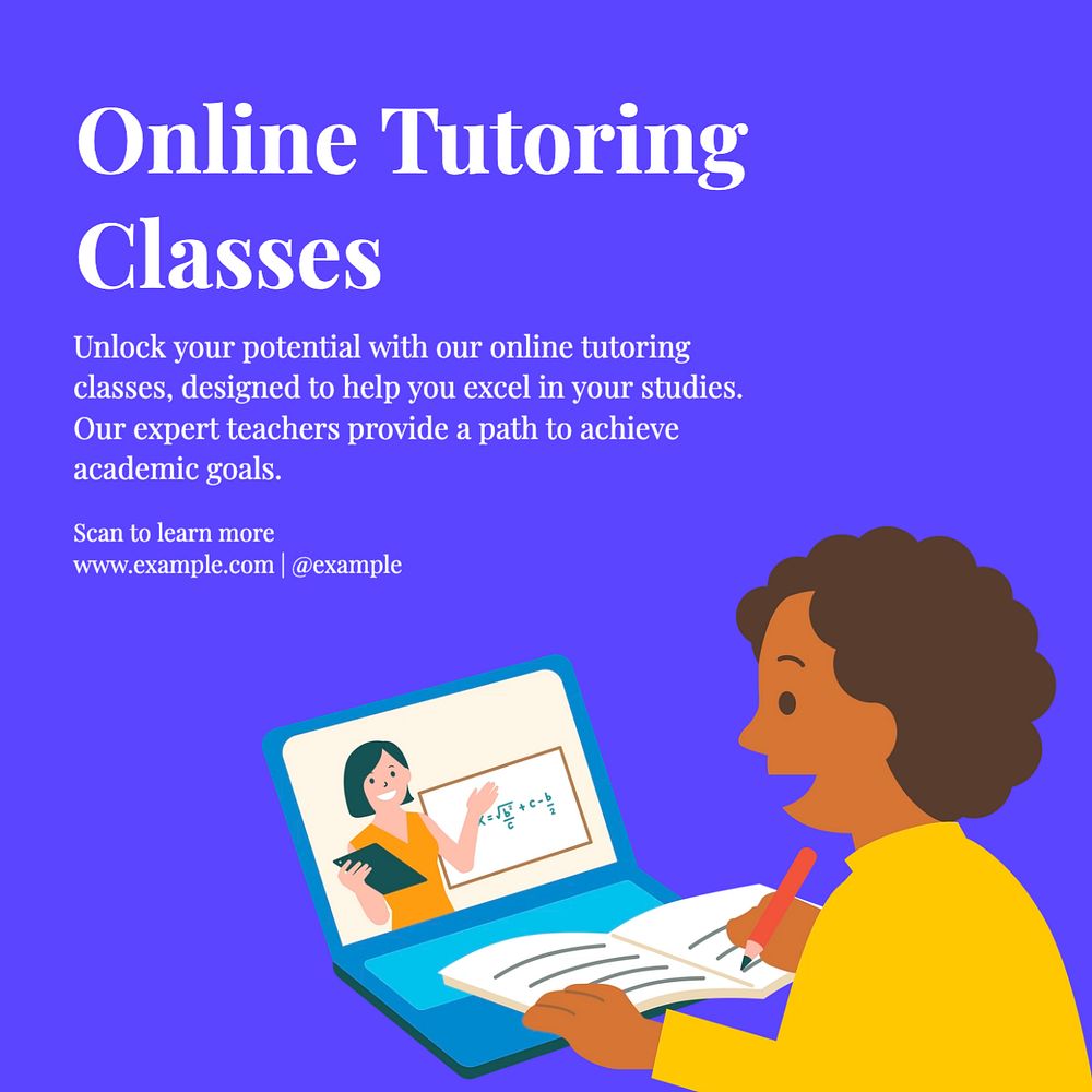 Online tutoring classes Instagram post template, editable text