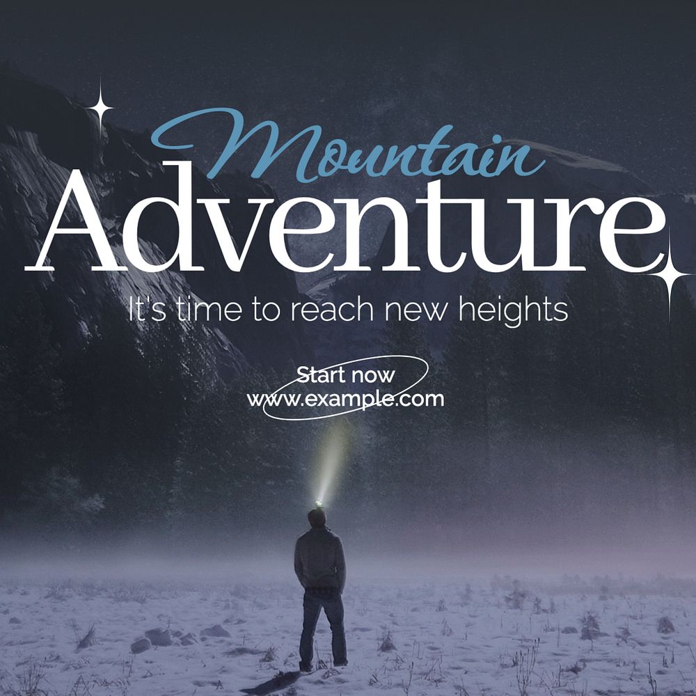 Montain adventure Instagram post template, editable text