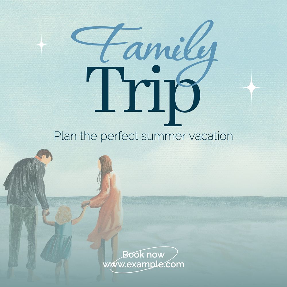 Family trip Instagram post template, editable text