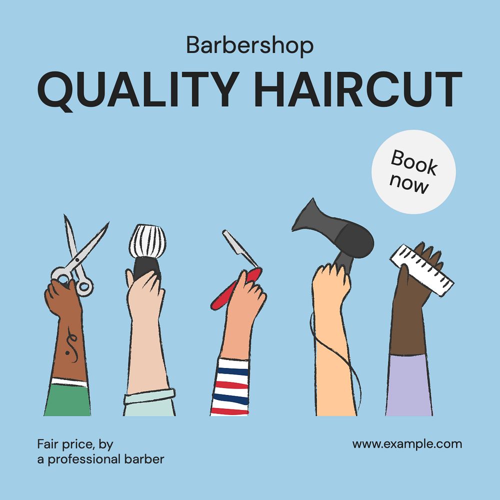 Quality haircut Instagram post template, editable text